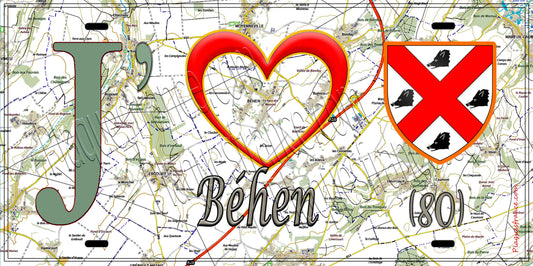 Plaque métal décorative 15X30 J' ❤️Béhen, Somme (80) geo