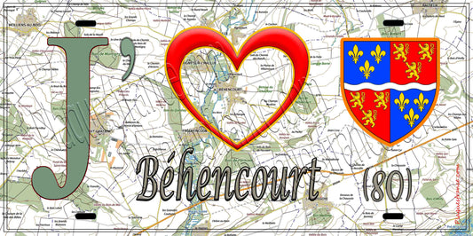 Plaque métal décorative 15X30 J' ❤️ Béhencourt, Somme (80)