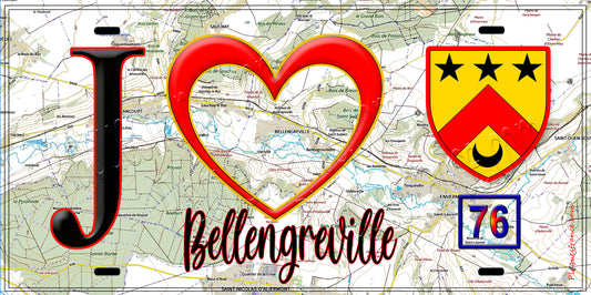 Plaque métal décorative  J' ❤️ Bellengreville, Seine Maritime (76)