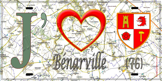 Plaque métal décorative 15X30 J' ❤️ Bénarville, Seine Maritime (76) géo