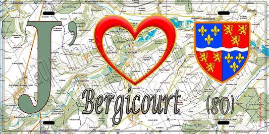 Plaque métal décorative 15X30 J' ❤️ Bergicourt, Somme (80) géo