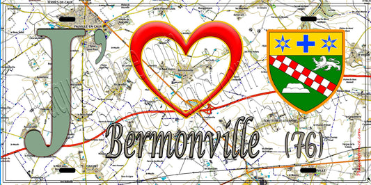Plaque métal décorative 15X30 J' ❤️ Bermonville, Seine Maritime (76) géo