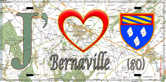 Plaque métal décorative 15X30 J' ❤️ Bernaville, Somme (80)