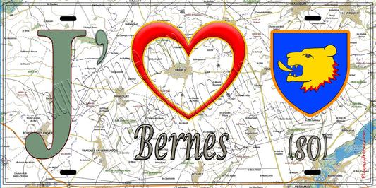 Plaque métal décorative 15X30 J' ❤️ Bernes, Somme (80)