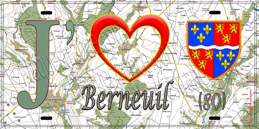 Plaque métal décorative 15X30 J' ❤️ Berneuil, Somme (80)