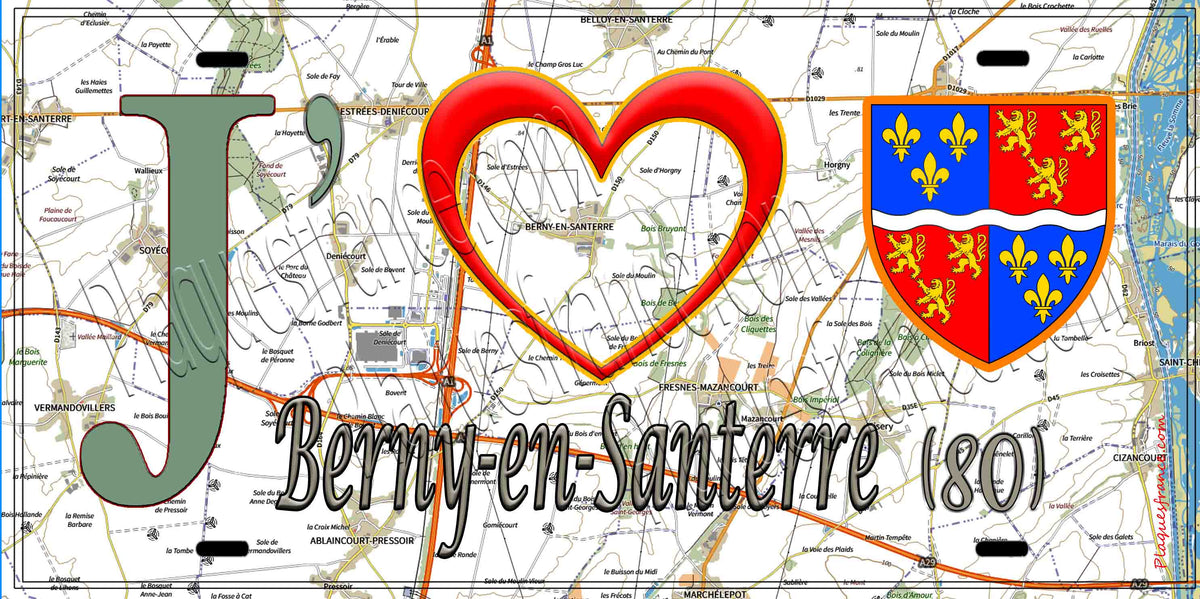 Plaque métal décorative 15X30 J' ❤️ Berny-en-Santerre, Somme (80)