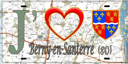 Plaque métal décorative 15X30 J' ❤️ Berny-en-Santerre, Somme (80)