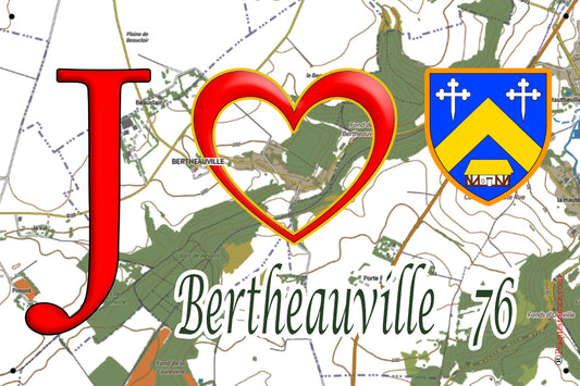 Plaque métal décorative 20 cm X 30 cm J' ❤️ Bertheauville, Seine Maritime (76)