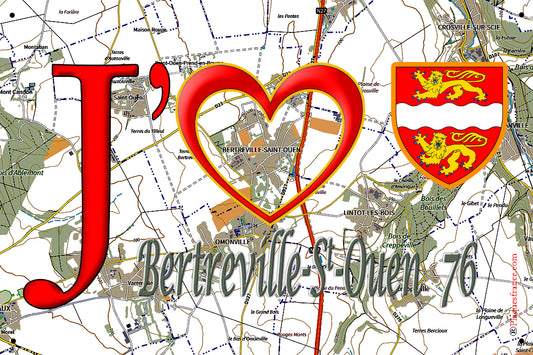 Plaque métal décorative 20 cm x 30 cm  J' ❤️ Bertreville-Saint-Ouen, Seine Maritime (76)