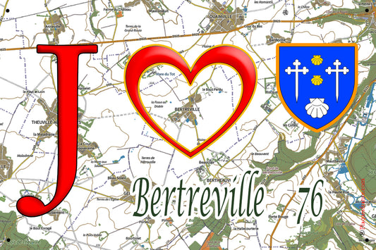 Plaque métal décorative 20 cm X 30 cm J' ❤️ Bertreville, Seine Maritime (76)