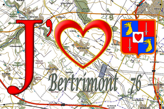 Plaque métal décorative 20 cm x 30 cm J' ❤️ Bertrimont, Seine Maritime (76)