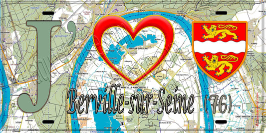 Plaque métal décorative 15X30 J' ❤️ Berville-sur-Seine, Seine Maritime (76)