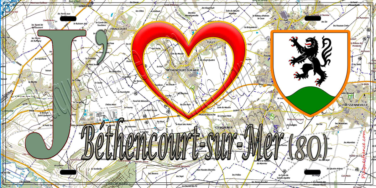 Plaque métal décorative 15X30 J' ❤️ Béthencourt-sur-Mer, Somme (80) géo