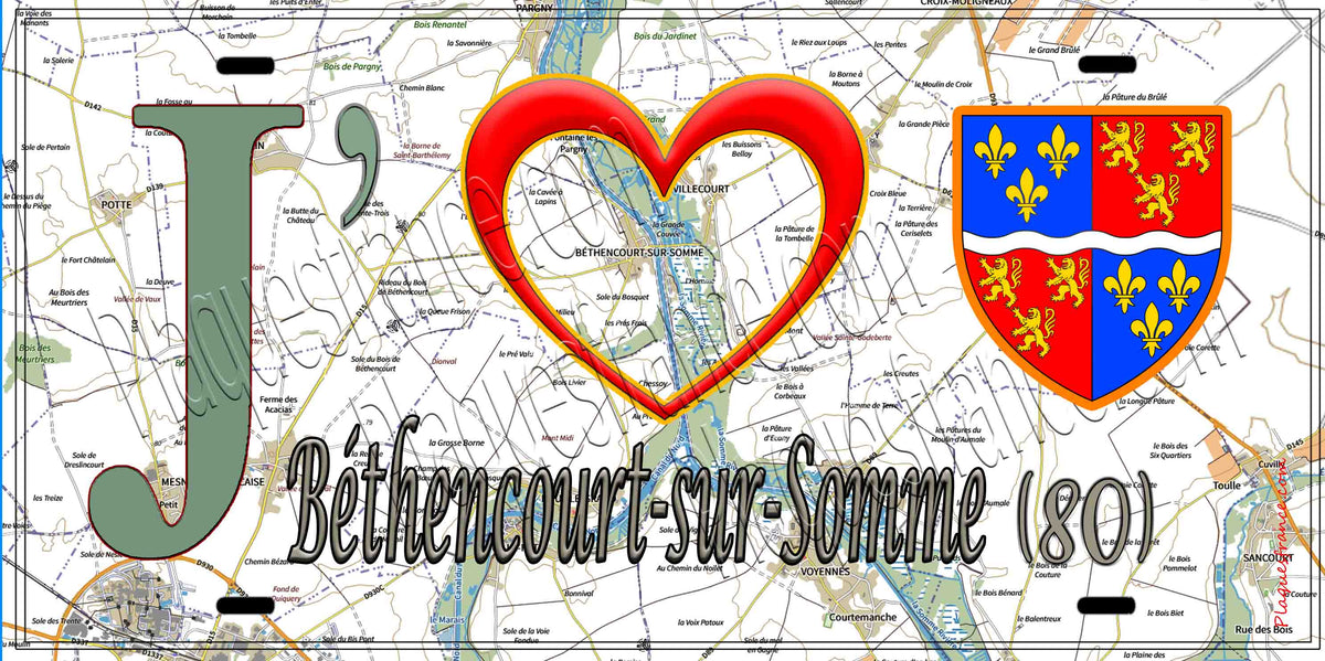 Plaque métal décorative 15X30 J' ❤️ Béthencourt-sur-Somme, Somme (80)