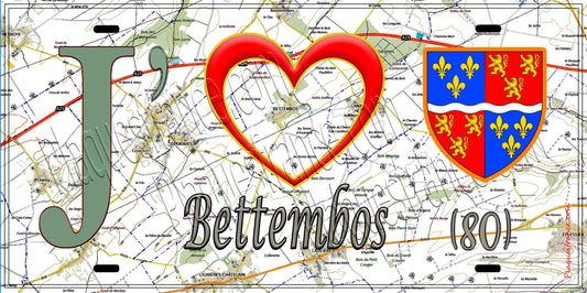 Plaque métal décorative 15X30 J' ❤️ Bettembos, Somme (80) géo