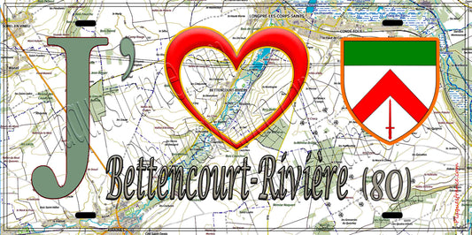Plaque métal décorative 15X30 J' ❤️ Bettencourt-Rivière, Somme (80) geo