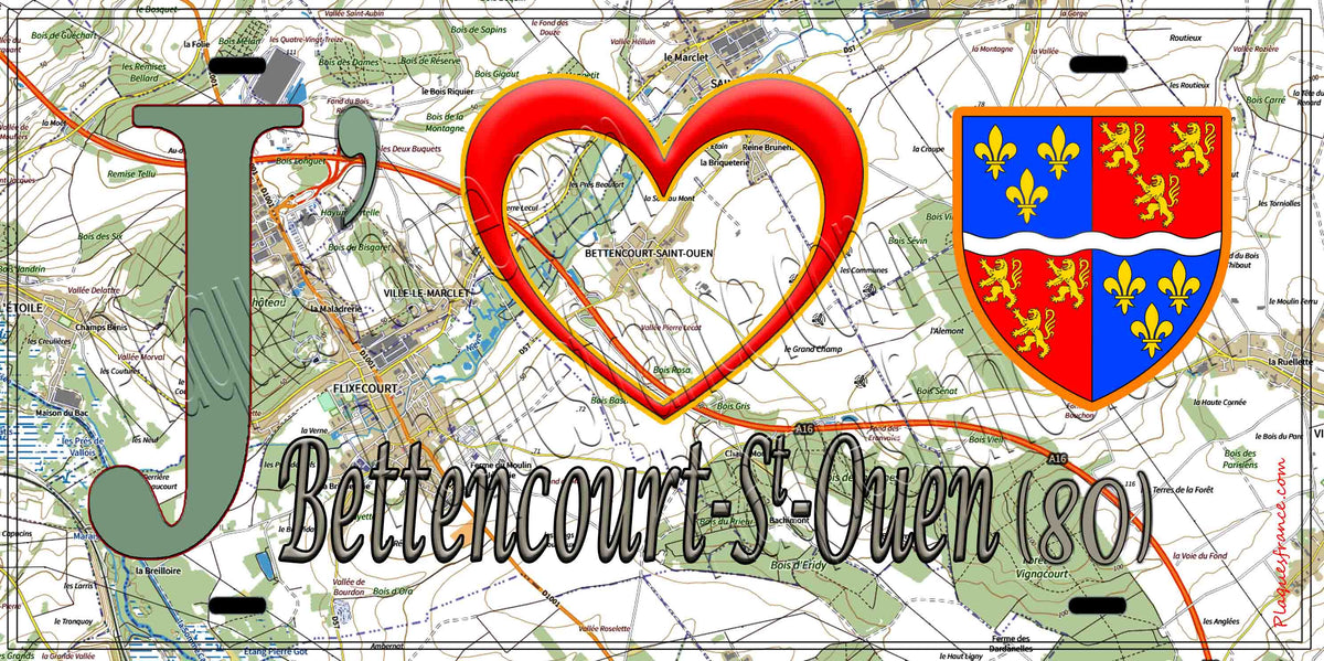 Plaque métal décorative 15X30 J' ❤️ Bettencourt-Saint-Ouen, Somme (80)