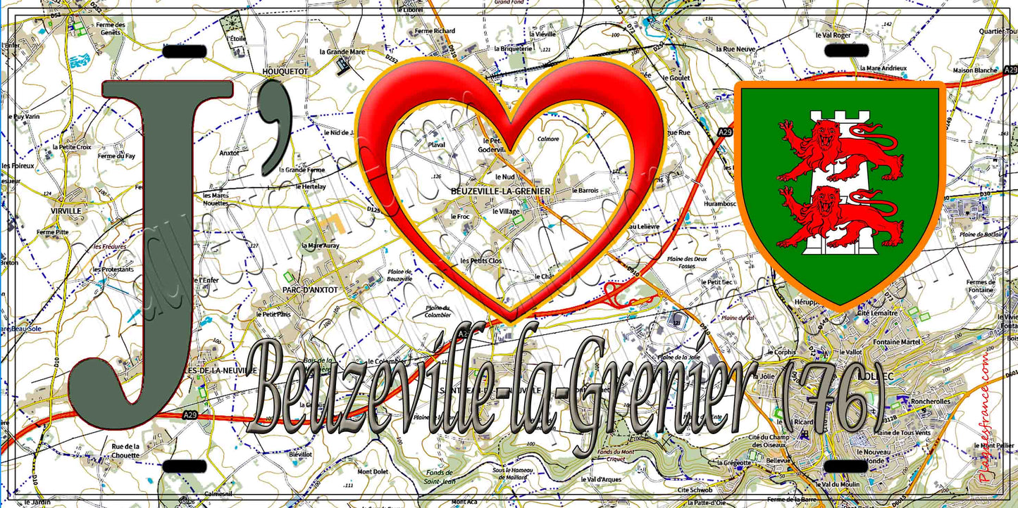 Plaque métal décorative 15X30 J' ❤️ Beuzeville-la-Grenier, Seine Maritime (76)