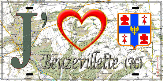 Plaque métal décorative 15X30 J' ❤️ Beuzevillette, Seine Maritime (76) géo