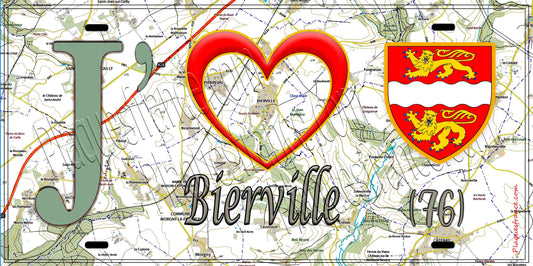 Plaque métal décorative 15X30 J' ❤️ Bierville, Seine Maritime (76) géo