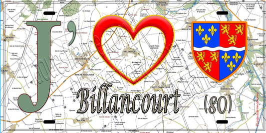 Plaque métal décorative 15X30 J' ❤️ Billancourt, Somme (80)