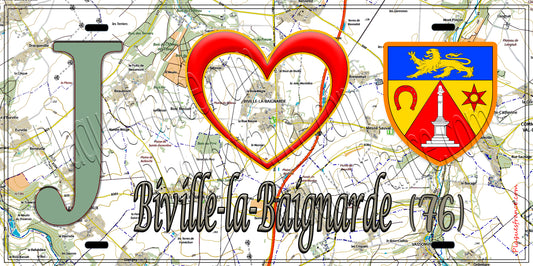 Plaque métal décorative 15x30 J' ❤️ Biville-la-Baignarde, Seine Maritime (76) géo