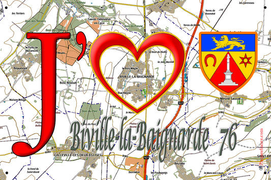 Plaque métal décorative 20 cm x 30 cm  J' ❤️ Biville-la-Baignarde, Seine Maritime (76)