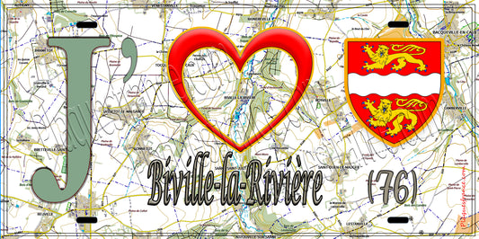 Plaque métal décorative 15x30 J' ❤️ Biville-la-Rivière, Seine Maritime (76) géo