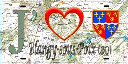 Plaque métal décorative 15X30 J' ❤️ Blangy-sous-Poix, Somme (80) géo