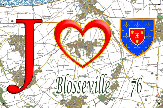 Plaque métal décorative 20 cm x 30 cm J' ❤️ Blosseville, Seine Maritime (76)