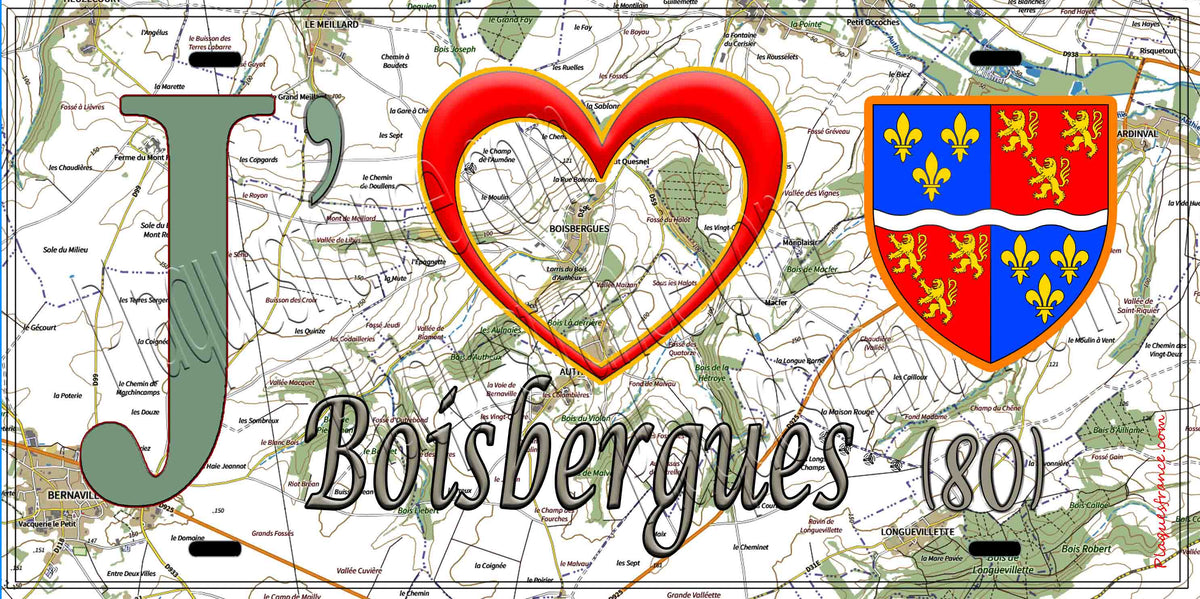 Plaque métal décorative 15X30 J' ❤️ Boisbergues, Somme (80)