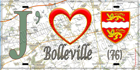 Plaque métal décorative 15X30 J' ❤️ Bolleville, Seine Maritime (76) geo