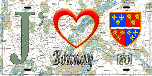 Plaque métal décorative 15X30 J' ❤️ Bonnay, Somme (80)
