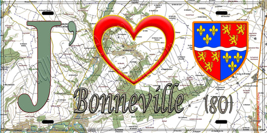 Plaque métal décorative 15X30 J' ❤️ Bonneville, Somme (80)