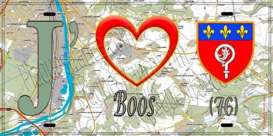 Plaque métal décorative 15X30 J' ❤️ Boos, Seine Maritime (76)