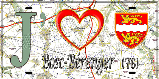 Plaque métal décorative 15X30 J' ❤️ Bosc-Bérenger, Seine Maritime (76) géo