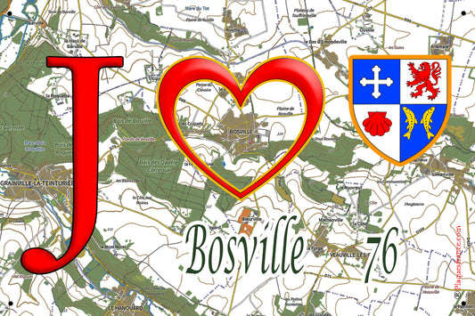 Plaque métal décorative 20 cm x 30 cm J' ❤️ Bosville, Seine Maritime (76)