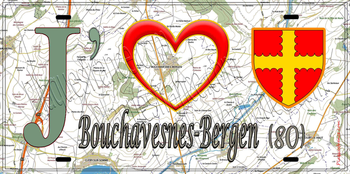 Plaque métal décorative 15X30 J' ❤️ Bouchavesnes-Bergen, Somme (80)