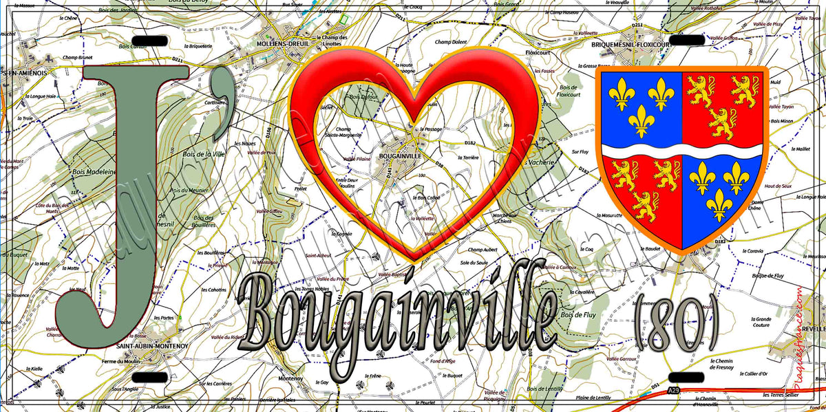Plaque métal décorative 15X30 J' ❤️ Bougainville, Somme (80) geo