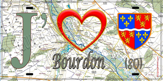 Plaque métal décorative 15X30 J' ❤️ Bourdon, Somme (80) geo