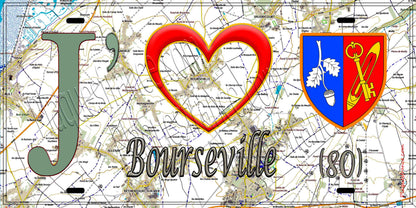 Plaque métal décorative 15X30 J' ❤️ Bourseville, Somme (80) géo