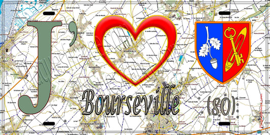 Plaque métal décorative 15X30 J' ❤️ Bourseville, Somme (80) géo