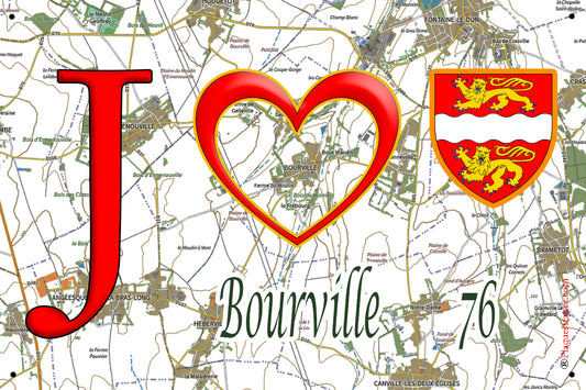 Plaque métal décorative 20 cm x 30 cm J' ❤️ Bourville, Seine Maritime (76)