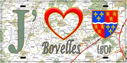 Plaque métal décorative 15X30 J' ❤️ Bovelles, Somme (80) geo