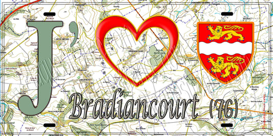 Plaque métal décorative 15X30 J' ❤️ Bradiancourt, Seine Maritime (76) géo