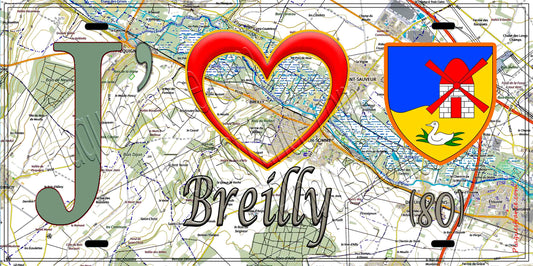 Plaque métal décorative 15X30 J' ❤️ Breilly, Somme (80) geo