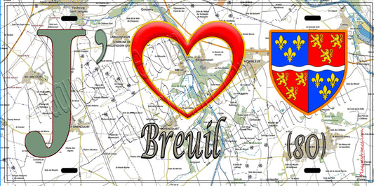 Plaque métal décorative 15X30 J' ❤️ Breuil, Somme (80)