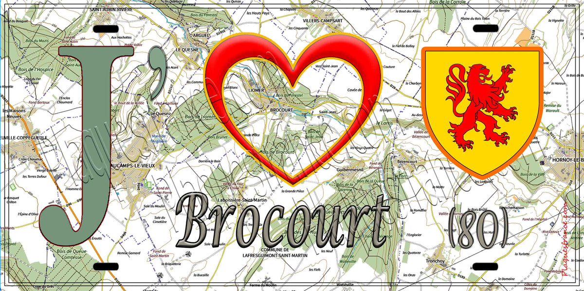 Plaque métal décorative 15X30 J' ❤️ Brocourt, Somme (80) géo