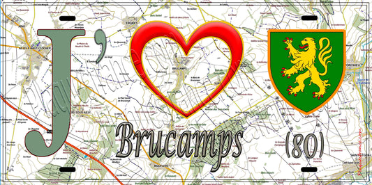 Plaque métal décorative 15X30 J' ❤️ Brucamps, Somme (80) géo