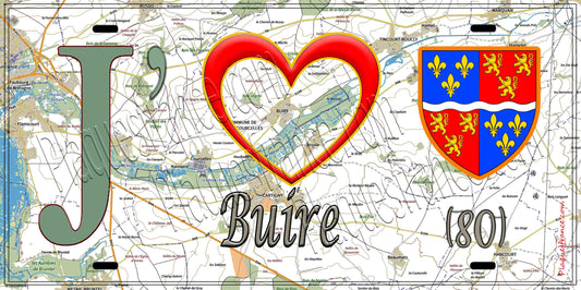 Plaque métal décorative 15X30 J' ❤️Buire-Courcelles, Somme (80)